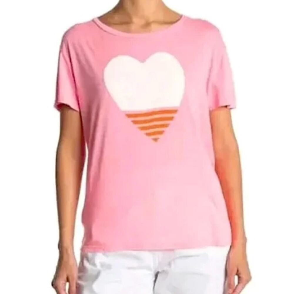 Sundry 2 Pink Heart Print T-Shirt Short Sleeve Oversized Fit New With Tag NWT